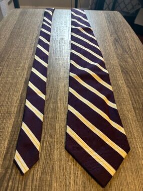 VM Purple Tie with Yellow and White Diagonal Stripes